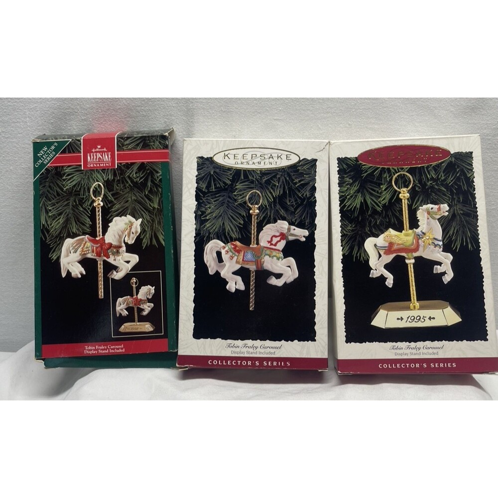 Lot 3 Hallmark Mini Carousel Christmas Horses Ornaments 1992 1993 1995 Christmas - Picture 13 of 13